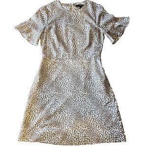 Banana Republic White and Brown Leopard Print Short Sleeve Dress